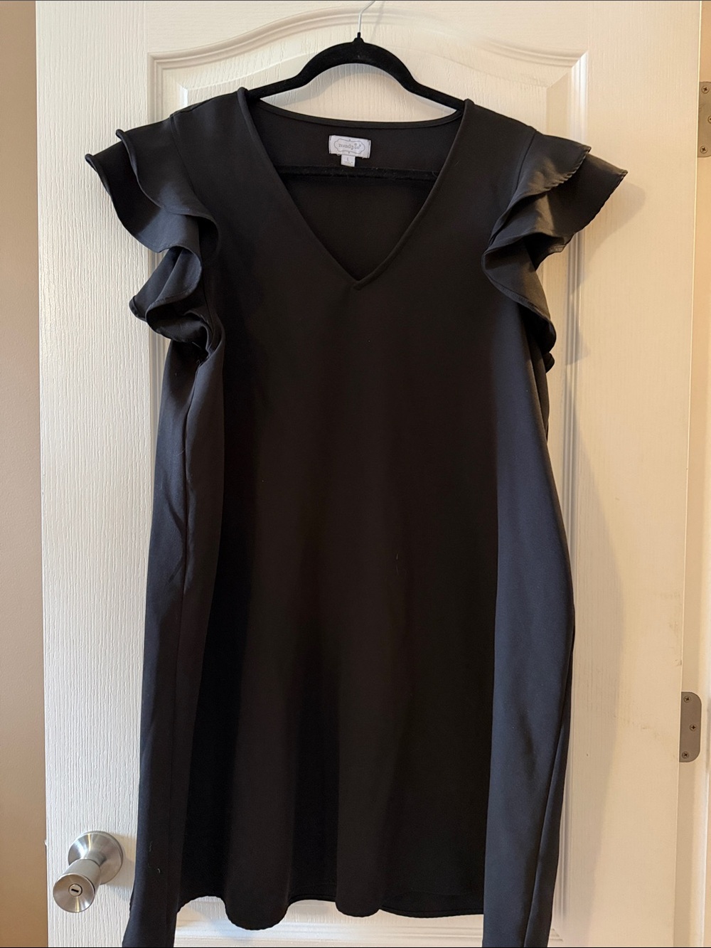 Mud Pie Black Ruffle Sleeve V-Neck Dress